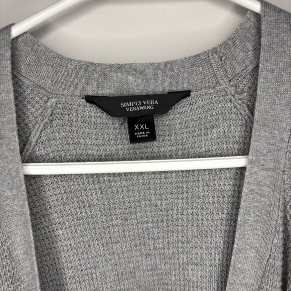 SIMPLY VERA VERA WANG NEW Cardigan Women XXL Waffle Knit Gray Belted Long - Picture 6 of 7